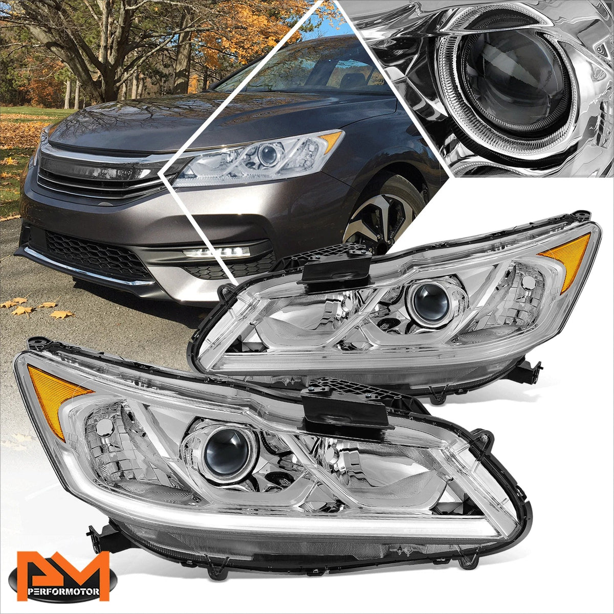 Chrome Amber LED Projector Headlight for Honda Accord Sedan (2016–2017)