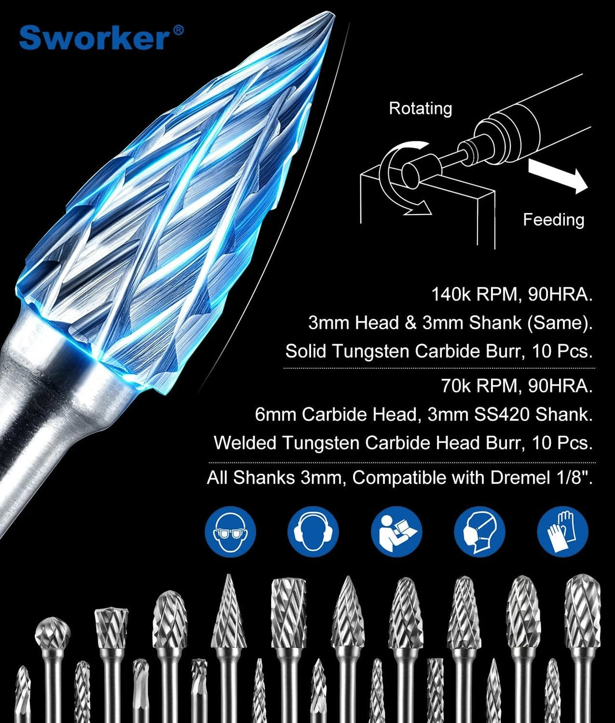 20Pcs Carbide Burr Bits for Metal Grinding, Wood, Stone, Steel
