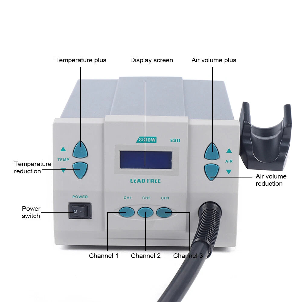 Hot Air Gun Digital Display BGA Rework Station with 3 Nozzles (110V)