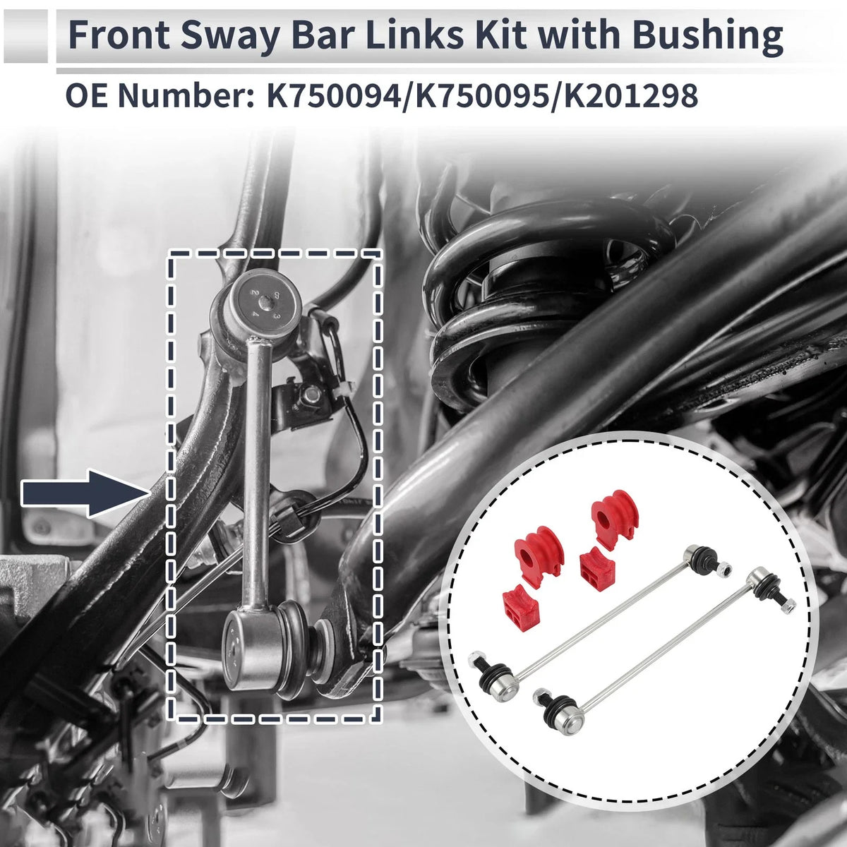 Front Stabilizer Bar Links Set of 2 with Bushings for Nissan Rogue (2008–2013) No.K750094