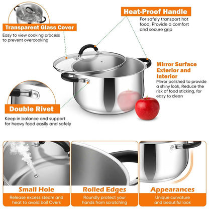 4 Qt Stainless Steel Stock Pot with Lid for Cooking Soup
