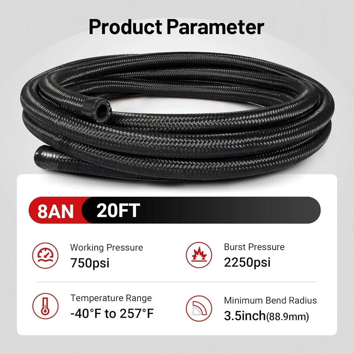8AN Braided Nylon Fuel Line Kit for Oil Hose End Fittings (For 8AN)