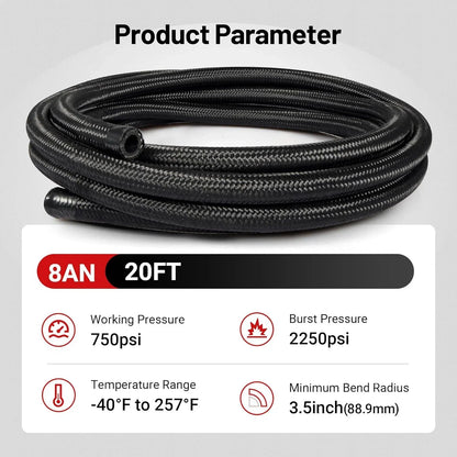 8AN Braided Nylon Fuel Line Kit for Oil Hose End Fittings (For 8AN)