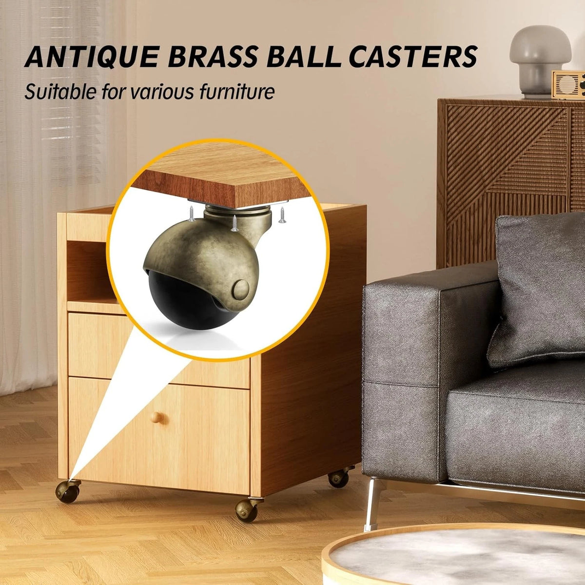 4 Pack Furniture Wheels for Caster Applications (1.5 Inch, Brass Antique)