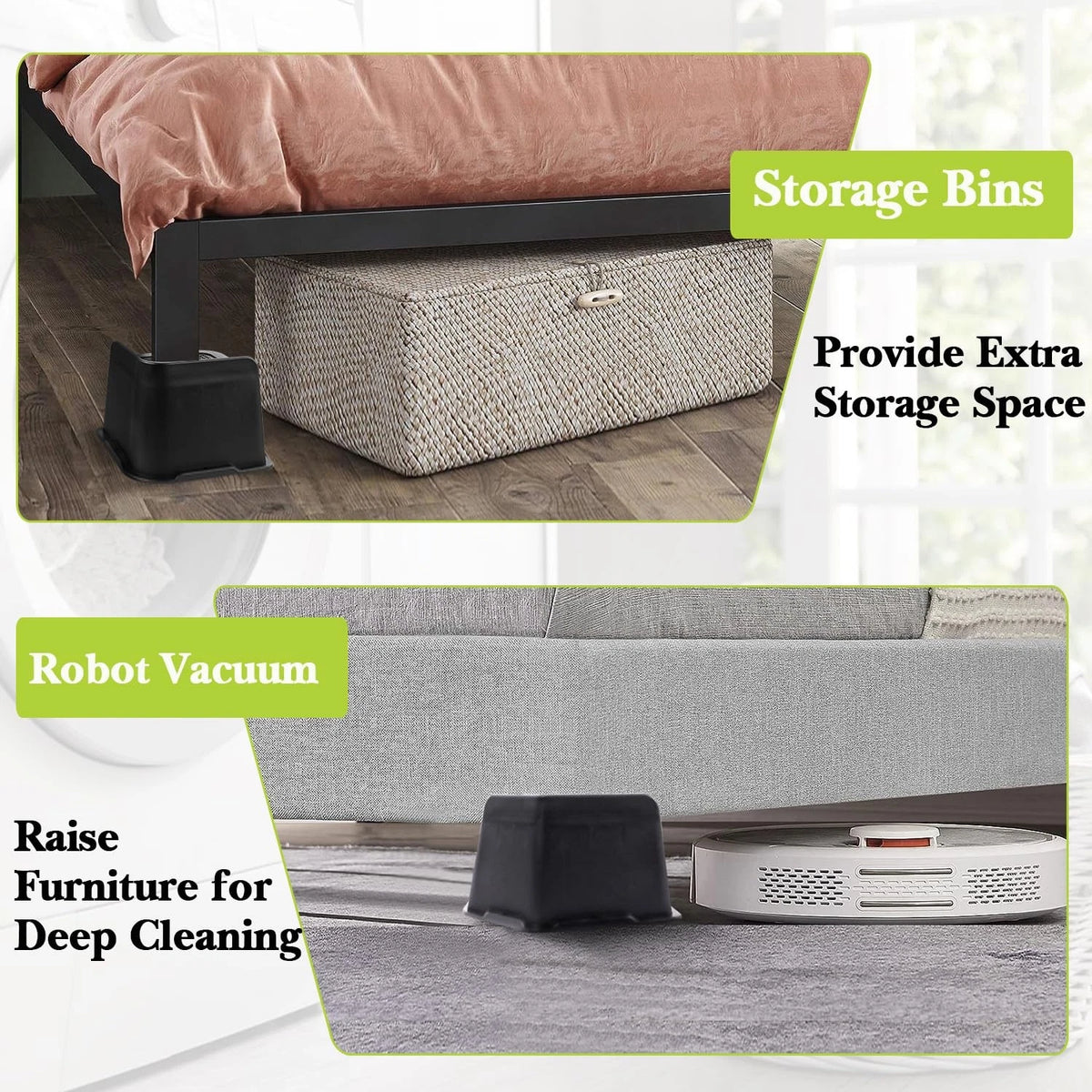 Bed Risers Set of 4 for Universal Use (2 inch, 3 inch, 4 inch, 6 inch, 8 inch)