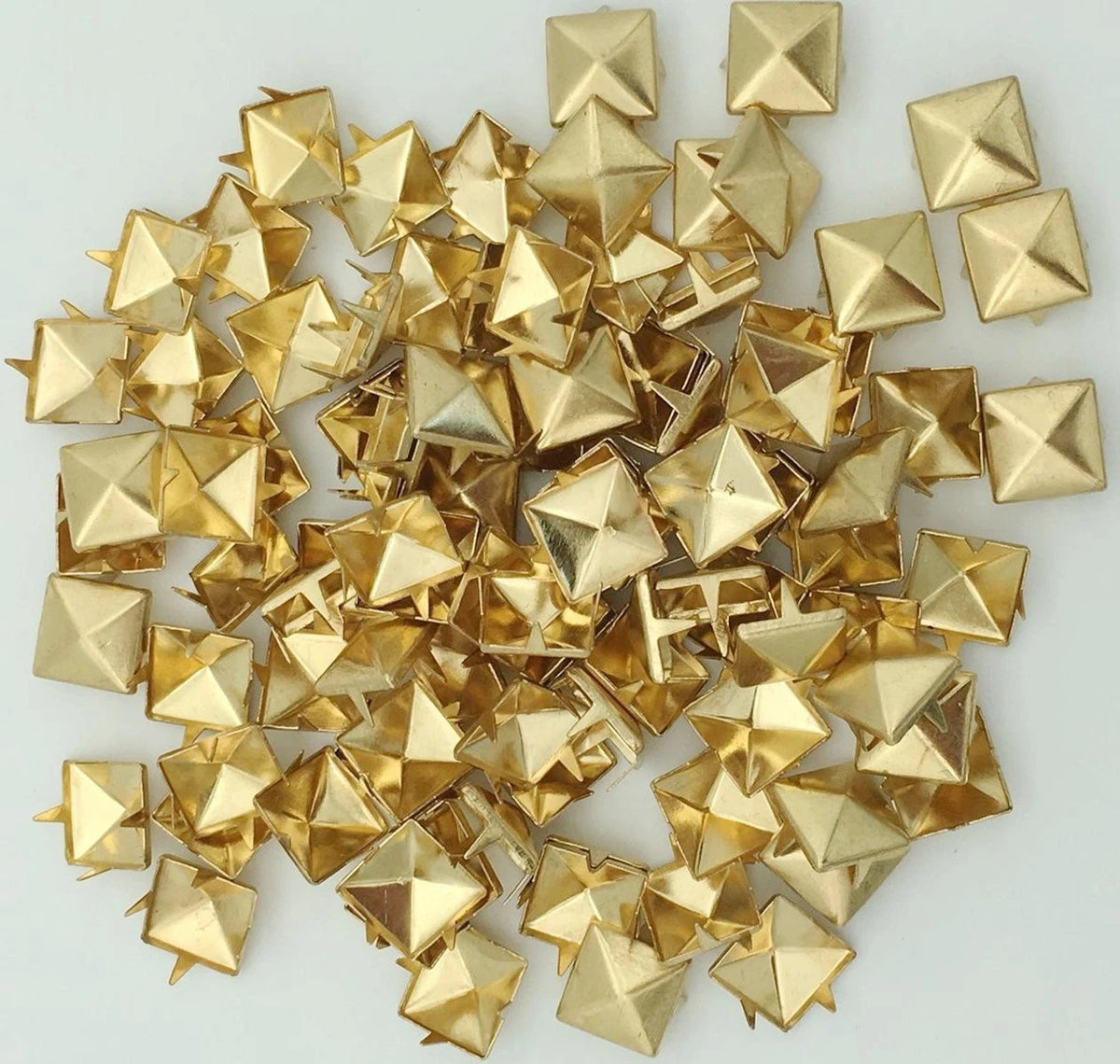 10mm Square Pyramid Studs for Punk Fashion (100 Pcs) - Gold Rivet Nailheads