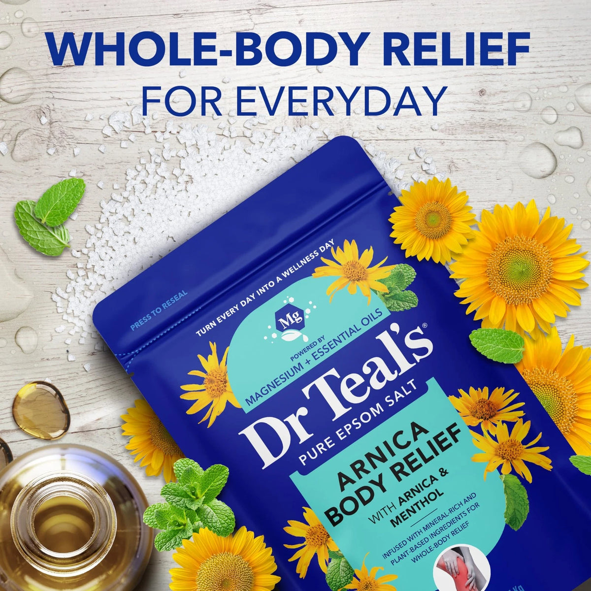 Dr Teal's Epsom Salt Magnesium Soak, Arnica Body Relief with Menthol (3 Pack)
