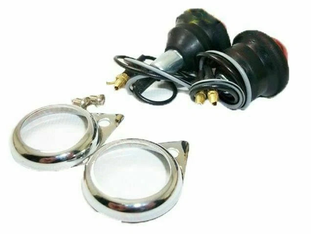 Set of 2 Chrome Rim Red Pilot Lights for Royal Enfield Motorcycle
