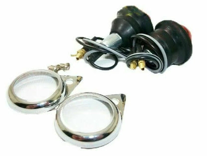Set of 2 Chrome Rim Red Pilot Lights for Royal Enfield Motorcycle