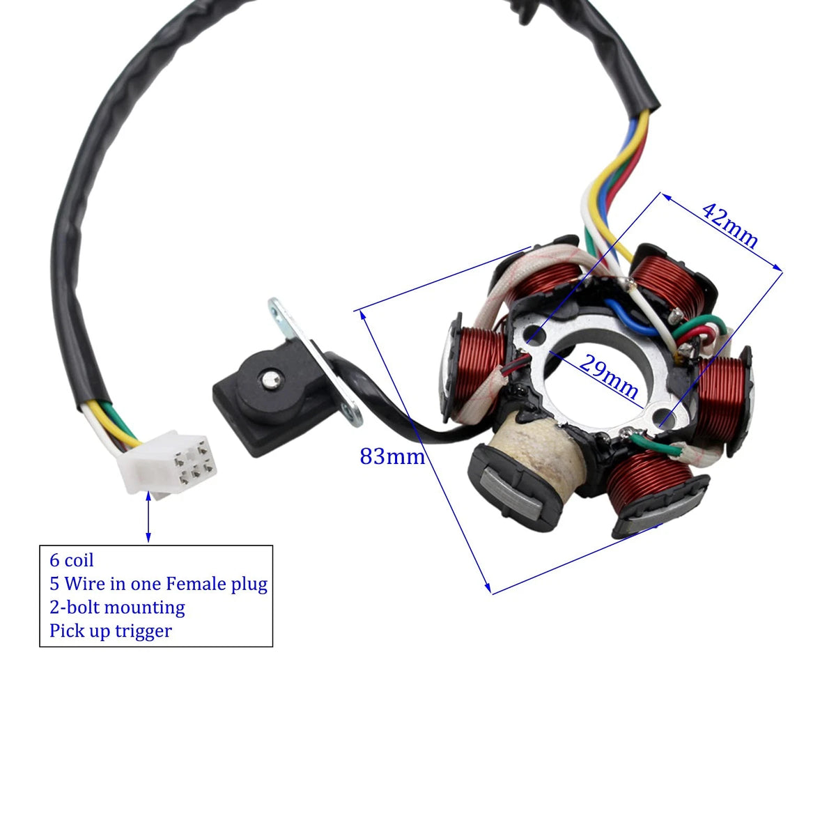 6 Pole Coil Stator Magneto for GY6 (PRO BAT LU-0106-DS7R)