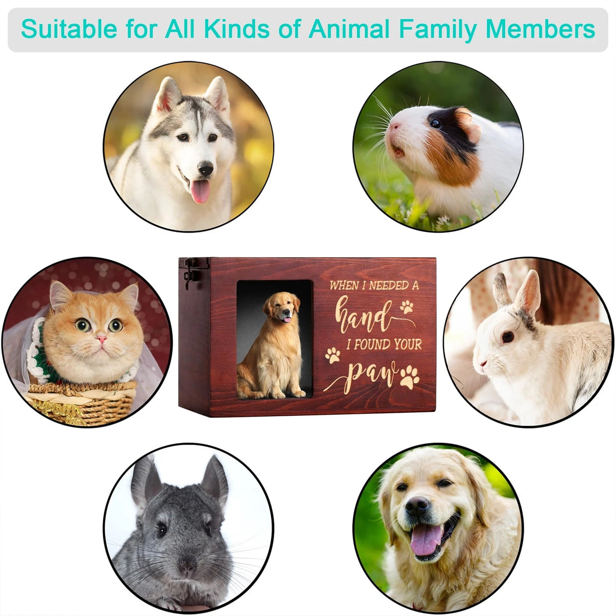 Wooden Pet Memorial Urn for Dog or Cat Ashes with Photo Frame