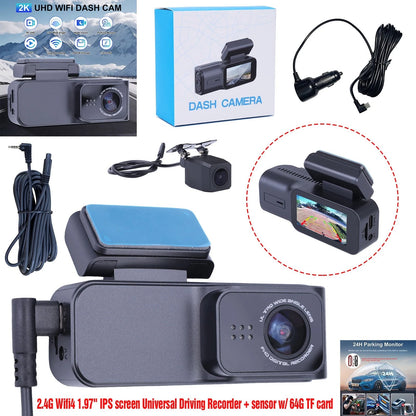 Universal Driving Recorder with 1.97" IPS Screen and 64G TF Card