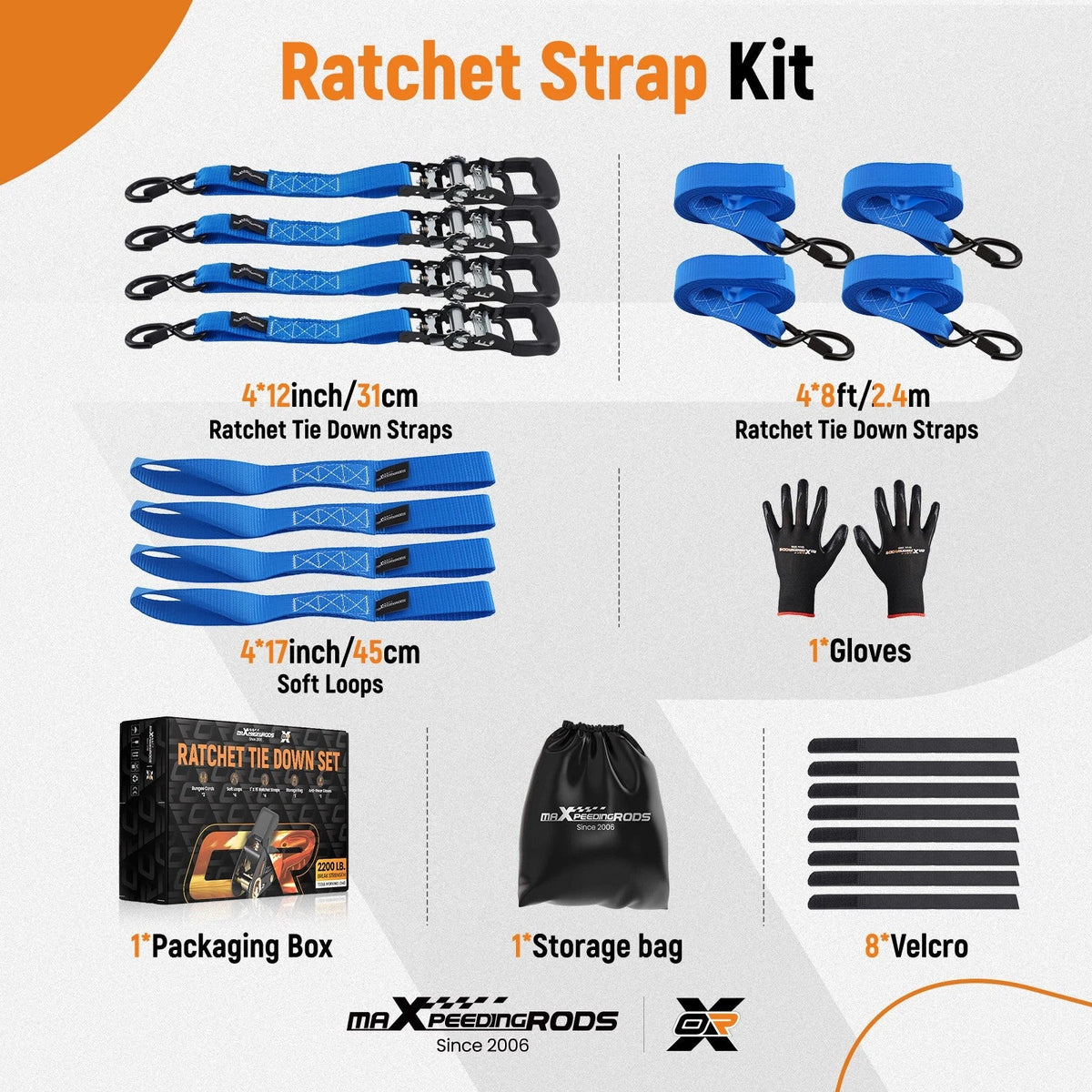 Set of 2 Heavy Duty Ratchet Tie Down Straps for Truck (1.6 inch x 8 ft)