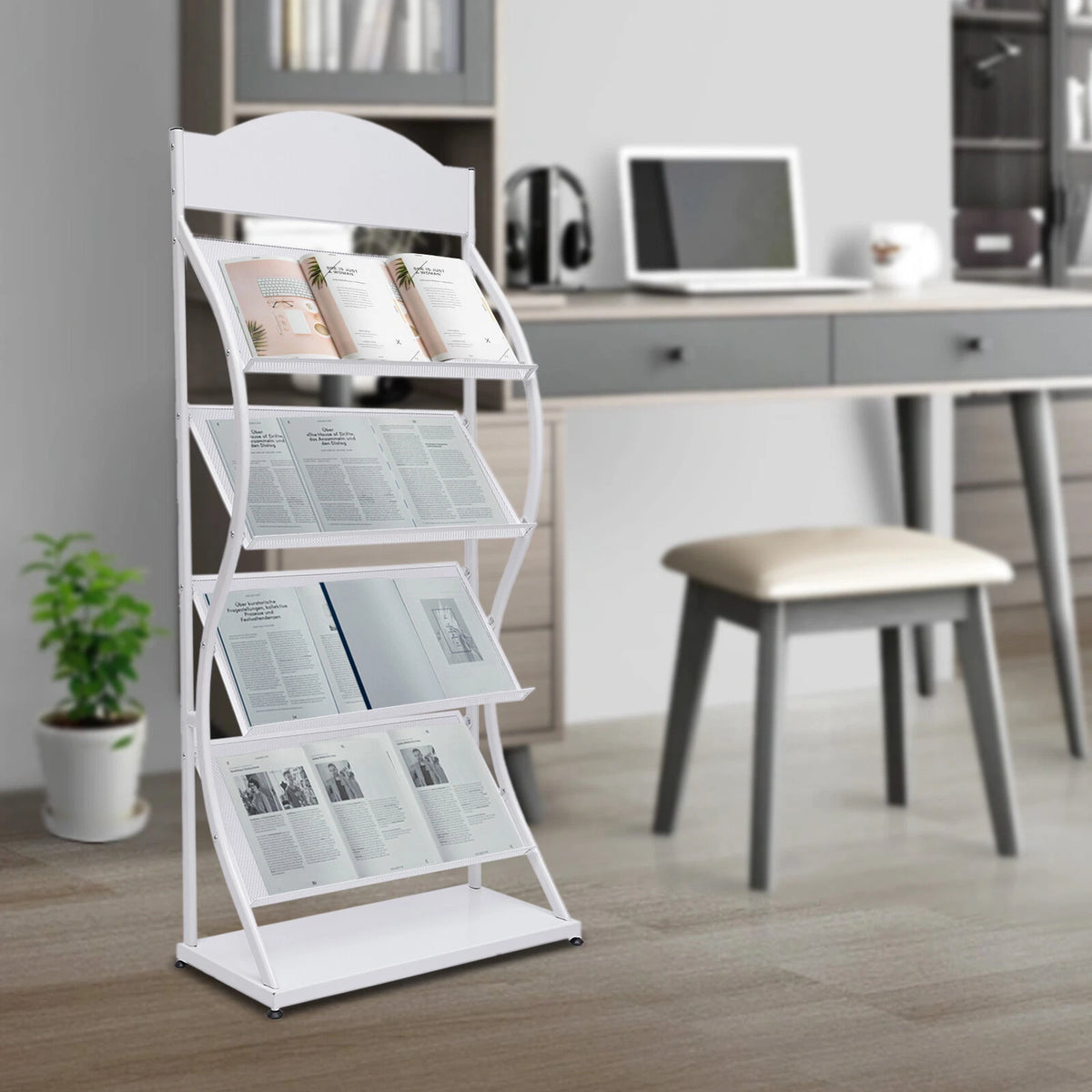 4-Tier Literature Display Stand for Brochures and Magazines