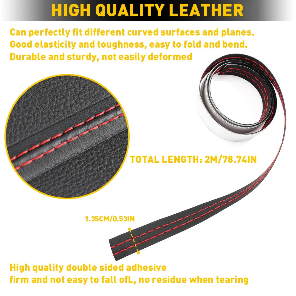 2X Red PU Leather Dashboard Trim Strip for Car Decor