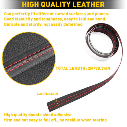 2X Red PU Leather Dashboard Trim Strip for Car Decor