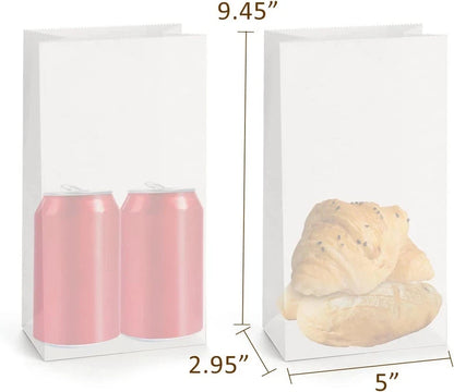 Set of 100 Paper Lunch Bags for Sack Lunches (5x2.95x9.45")