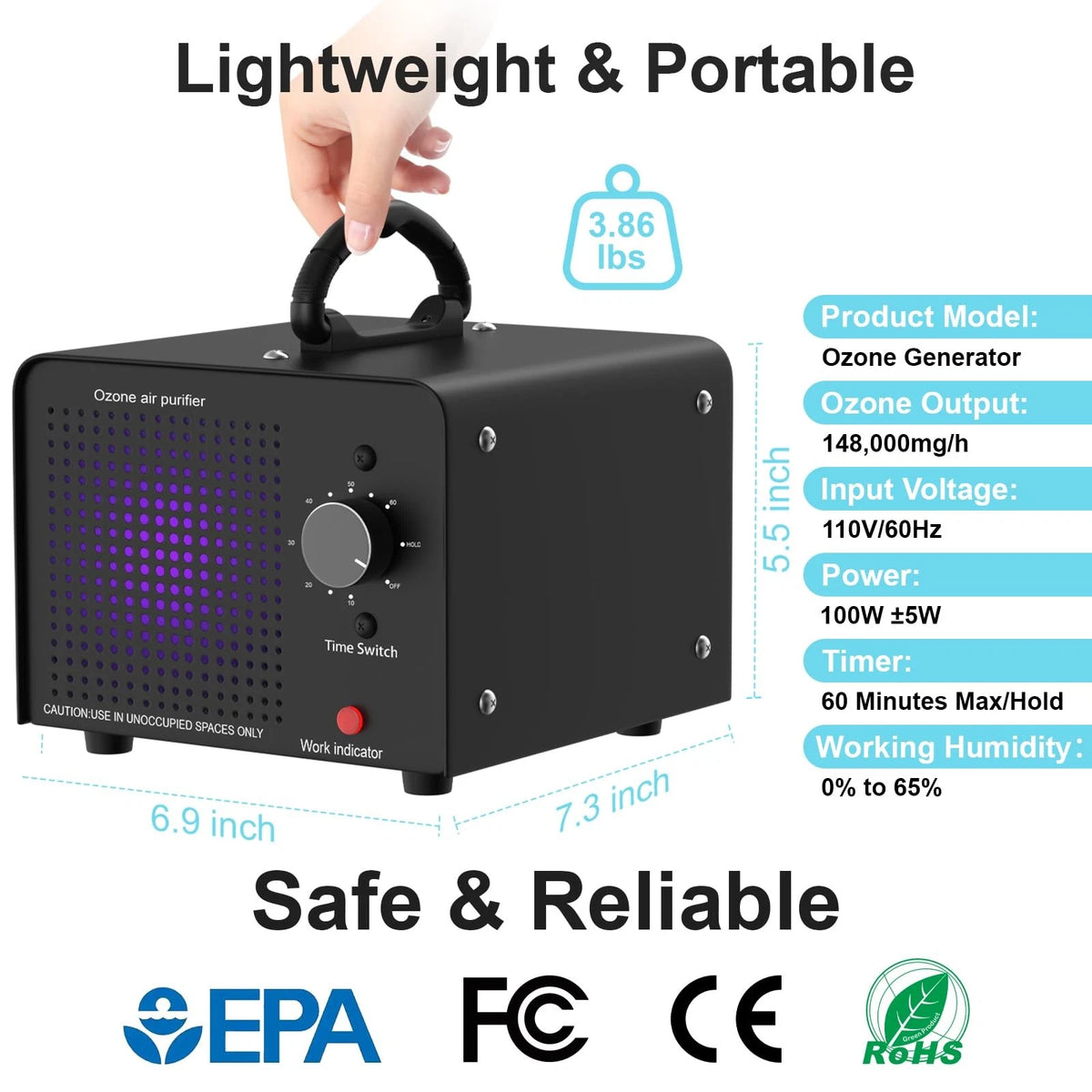 Ozone Generator 148,000mg/h for Commercial Use (6000 Sq Ft)