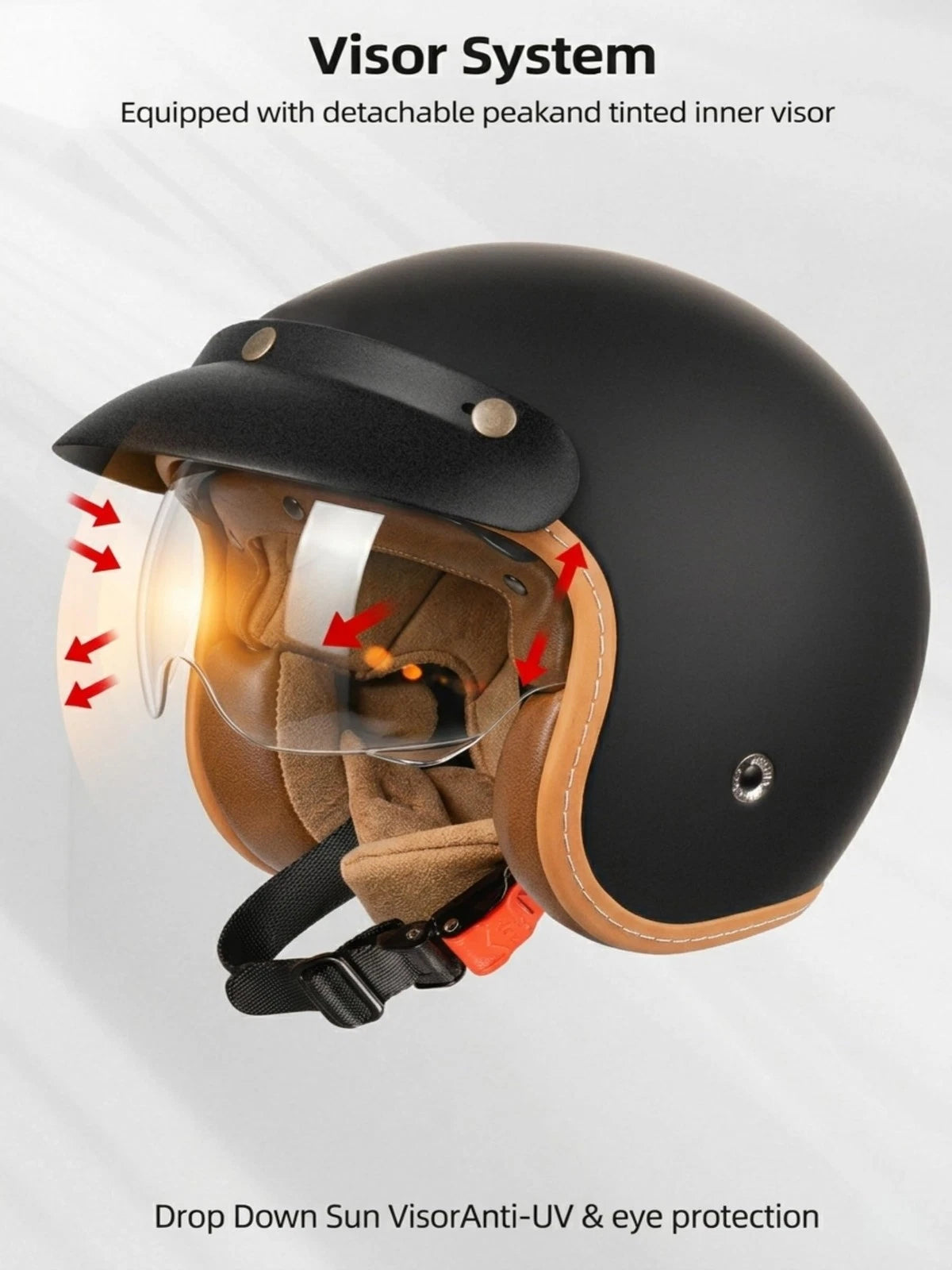 Retro 3/4 Open Face Motorcycle Helmet DOT Approved, Sun Shield, Comfort Fit