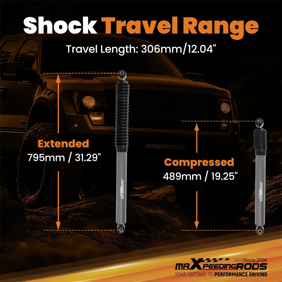 Performance Rear Suspension Shocks for Ford F-150 4WD RWD (2004–2008) 0-6" Lift