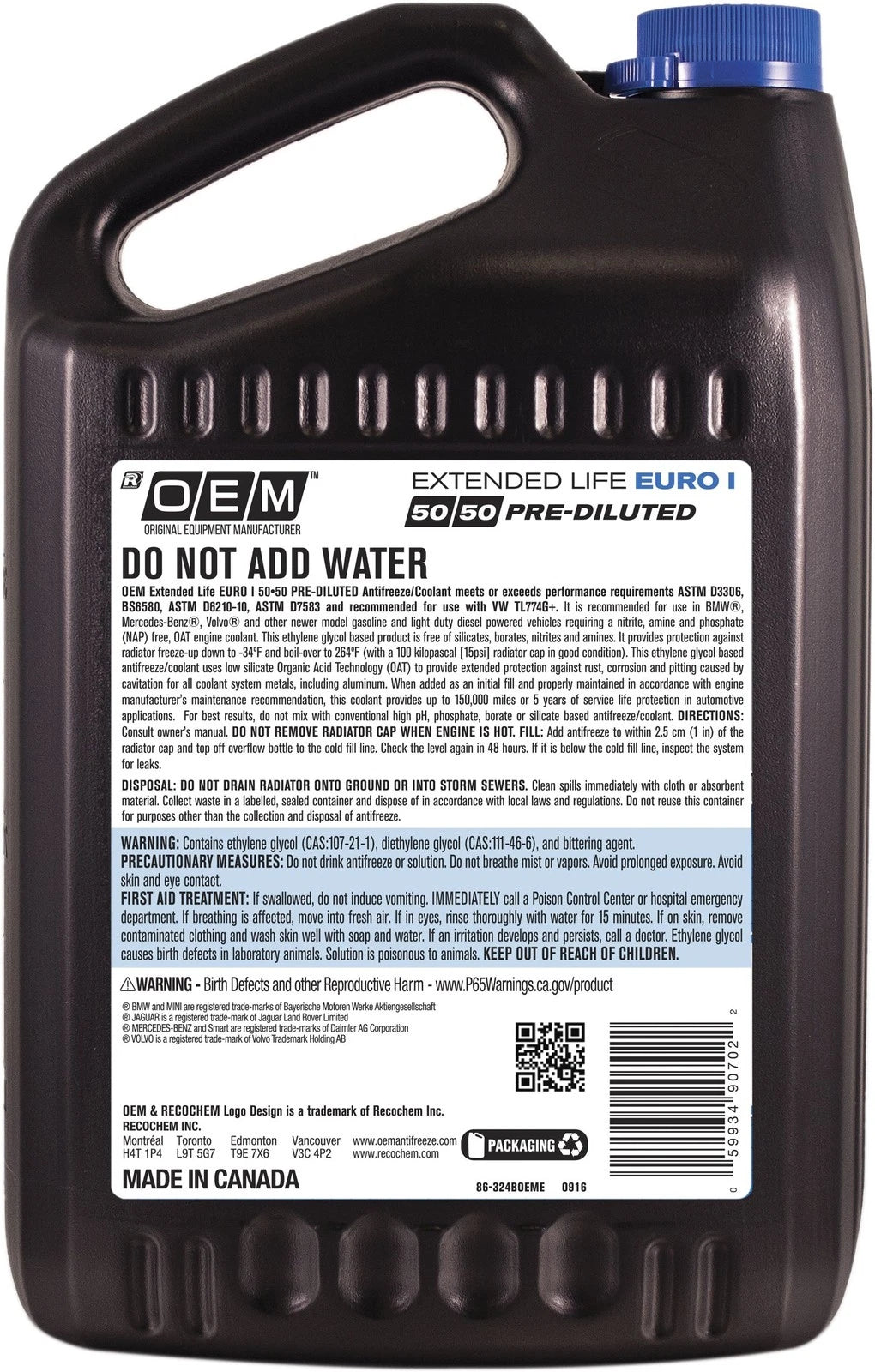 1 Gallon Premium Antifreeze for European Vehicles (2010–2023) Blue