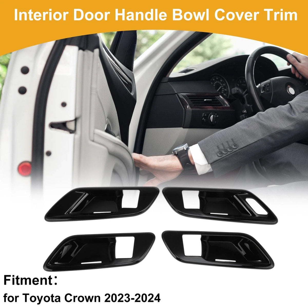 Interior Door Handle Bowl Cover Trim for Toyota Crown (2023–2024) Black