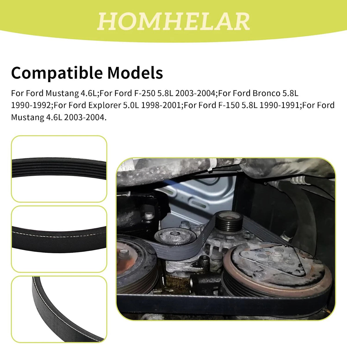 EPDM Serpentine Belt 6PK2370 for Cadillac Escalade, Chevrolet Avalanche, Silverado (2002–2020)