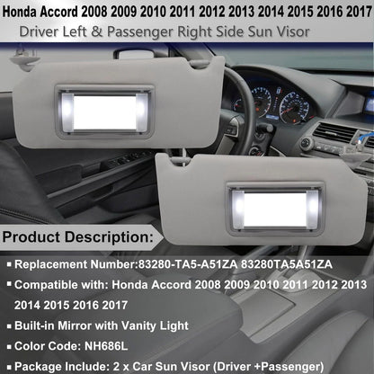 Pair Sun Visor w/LED Light Mirror for Honda Accord (2008–2017) 83280-TA5-A51ZA