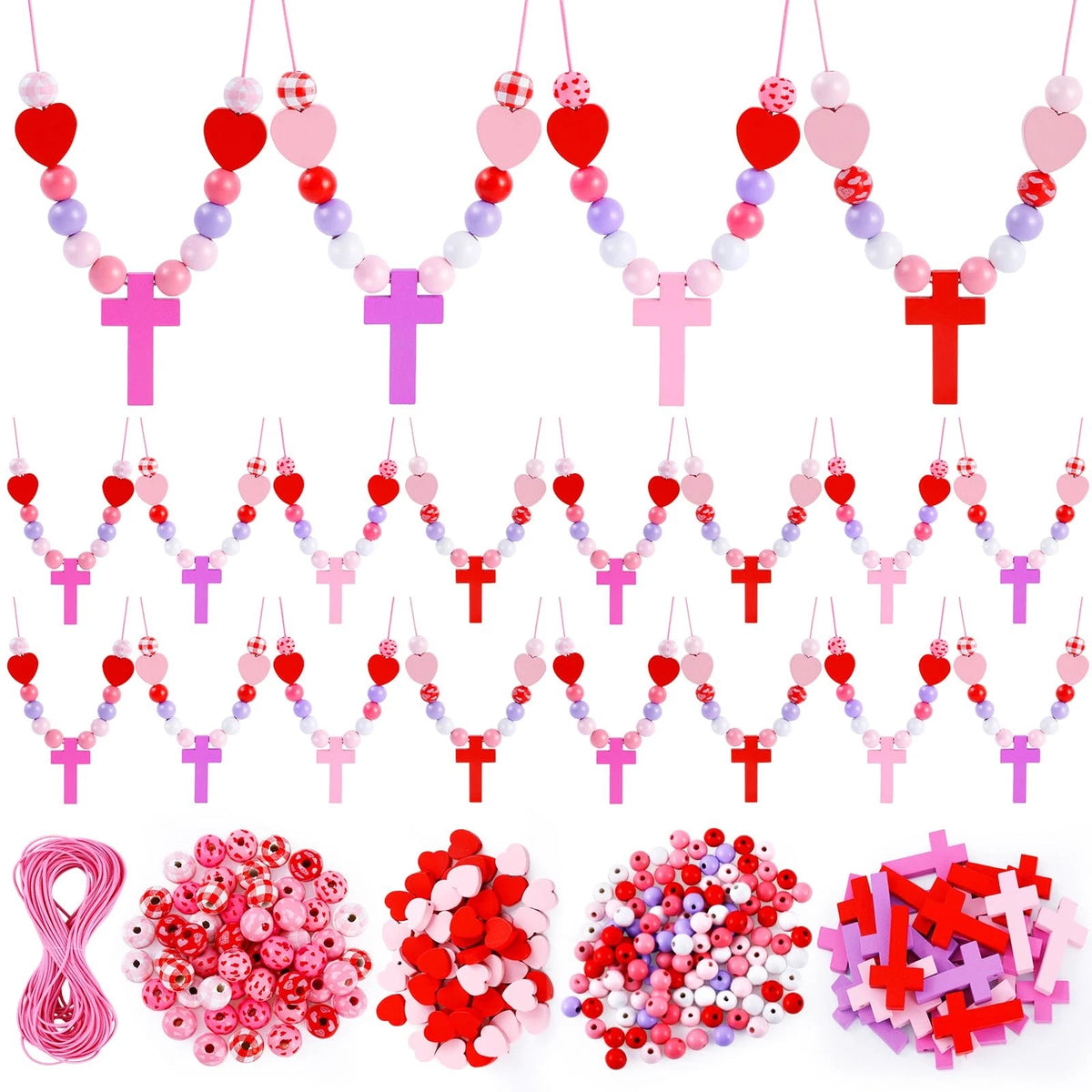Set of 32 Wooden Crosses for Valentine's Day 5 x 8 x 2 Inches