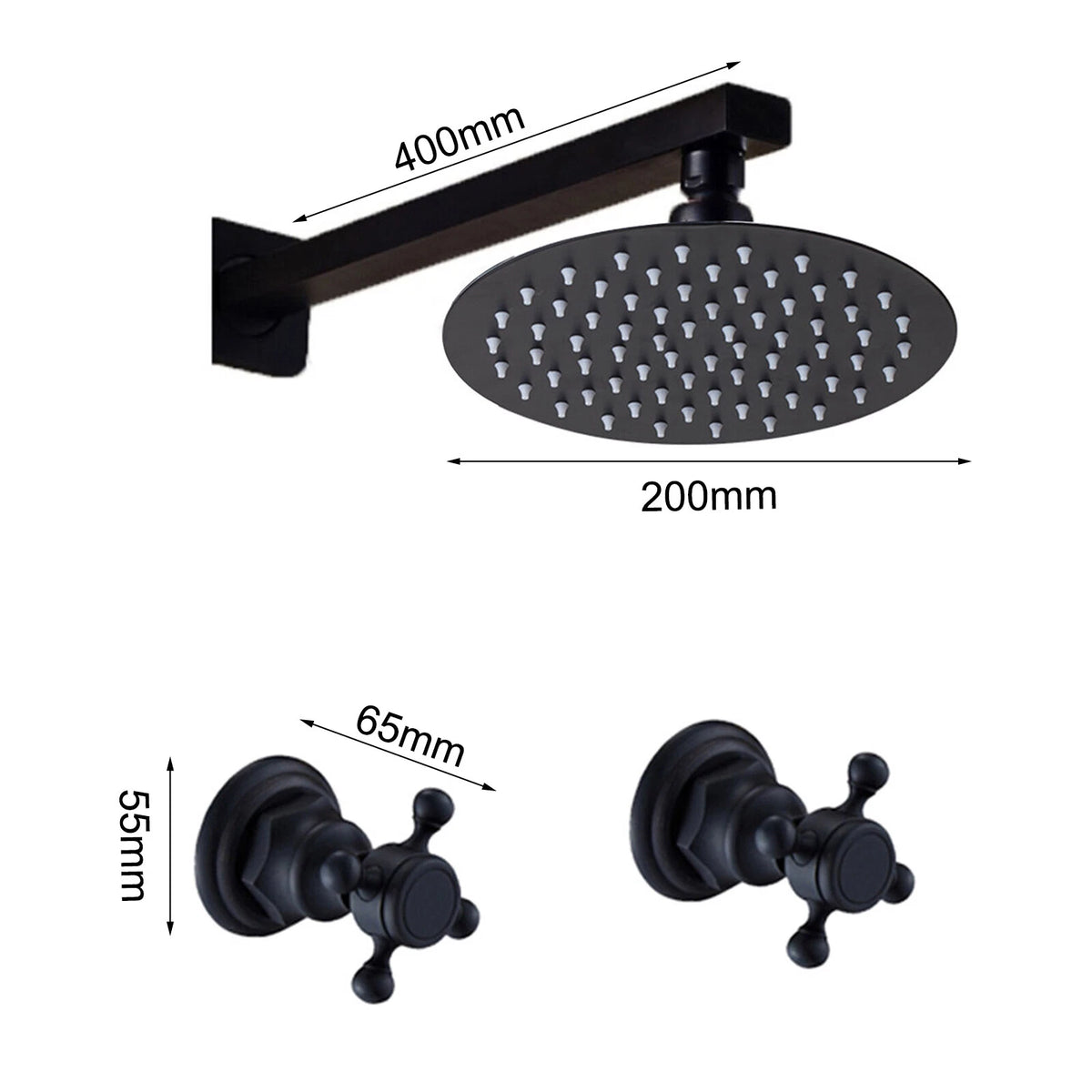 8" Black Rain Shower Head with 2 Handles Faucet Mixer Tap Set