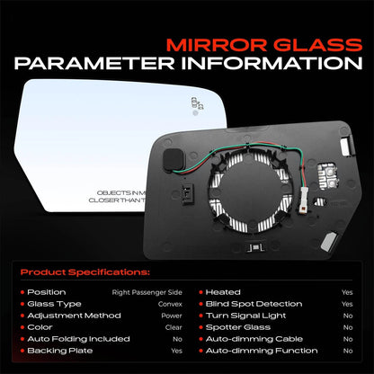 Power Mirror Glass w/Blind Spot & Heated for Ford Expedition (FO1325161, FL7Z17K707A)