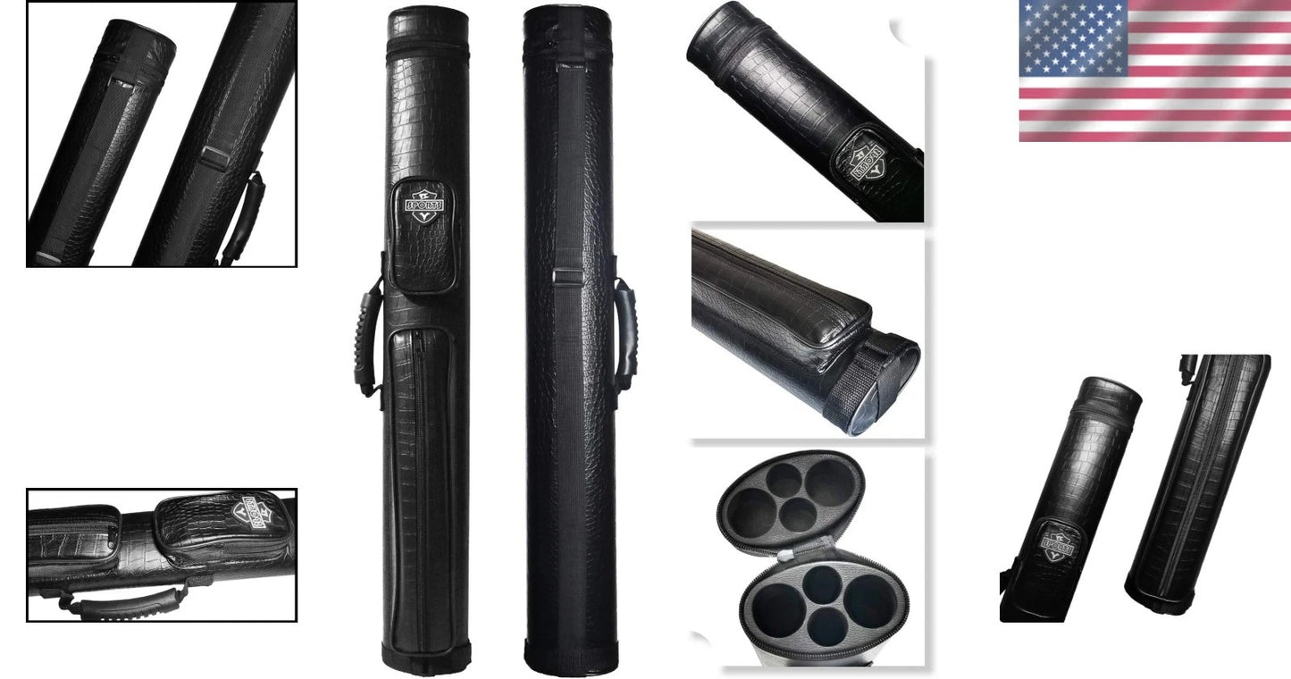 2X Hard Pool Cue Case for Classic Black PU Leather (No Part Numbers)