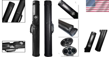 2X Hard Pool Cue Case for Classic Black PU Leather (No Part Numbers)