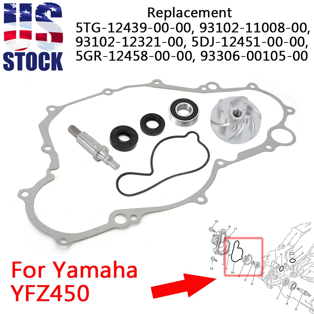 Billet Water Pump Impeller Gear Shaft Seal Kit for Yamaha YZ450F (2003–2013)