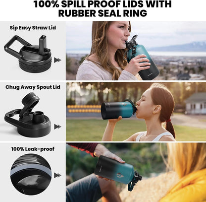 64Oz Insulated Water Bottle - Stainless Steel, Leak Proof, Vacuum Sealed