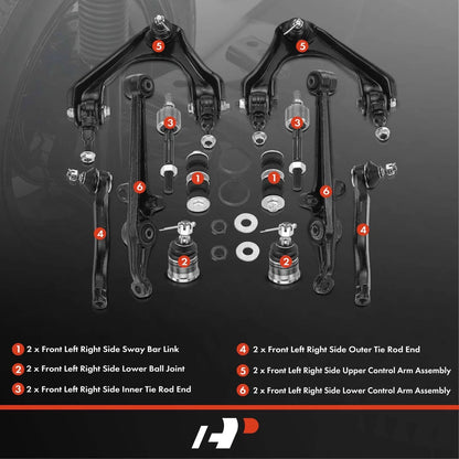 Set of 12 Front Control Arm Sway Bar Link Tie Rod for Honda Accord (1994–1997)