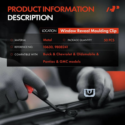 Set of 50 Metal Window Reveal Moulding Clips for Chevy Buick