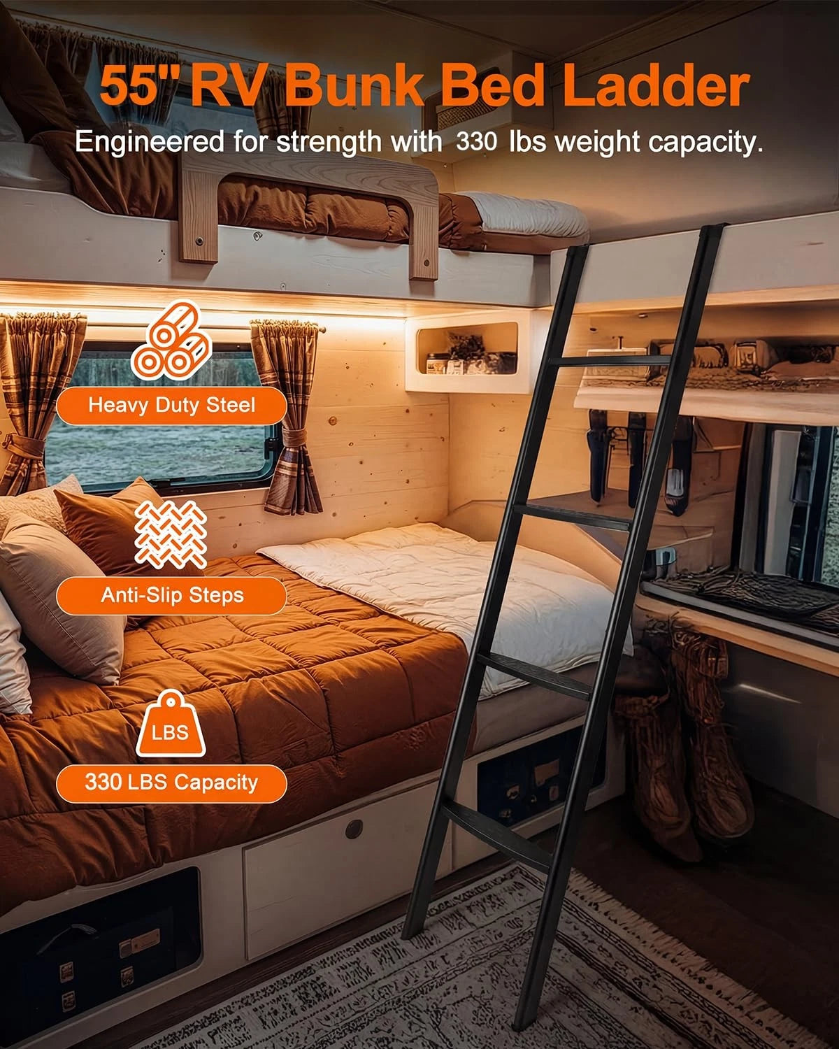 55 Inch Anti-Slip Bunk Bed Ladder for RV (Heavy Duty 330 lbs)