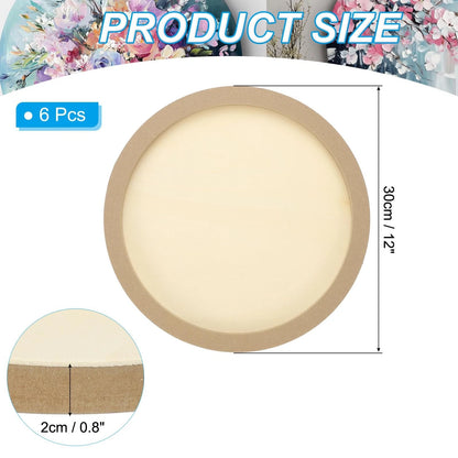 Set of 6 Unfinished 12" Round Wood Canvas Panels