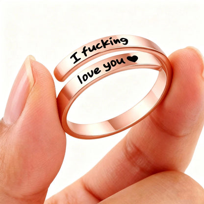 I Fcking Love You Ring for Women, Open Adjustable Stainless Steel Rose Gold