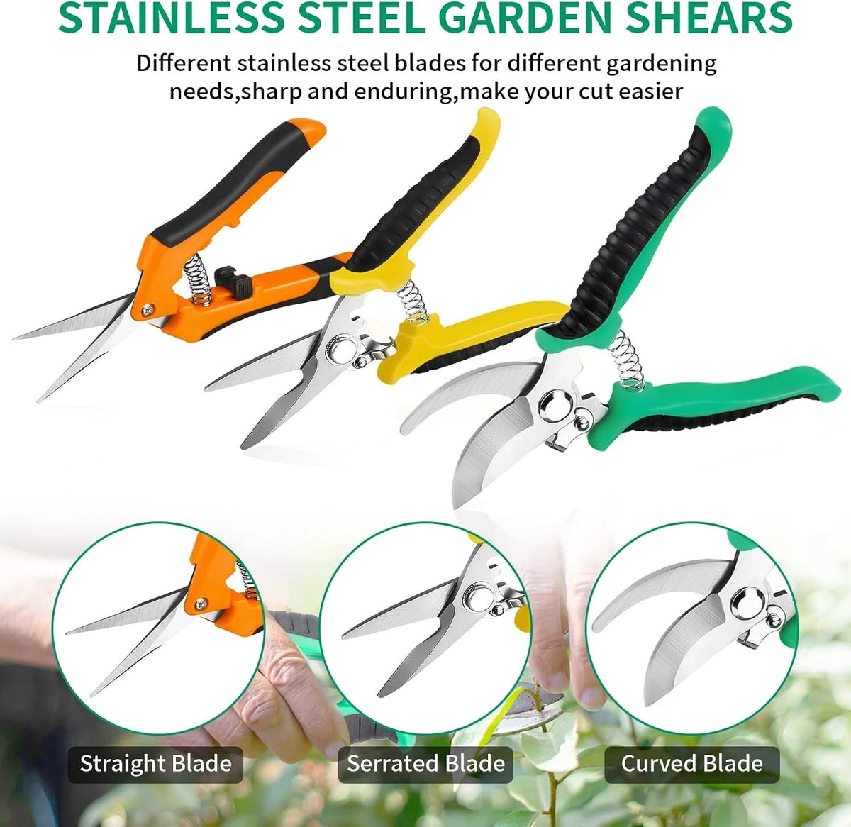 3X Garden Pruning Shears Set - Stainless Steel Gardening Scissors