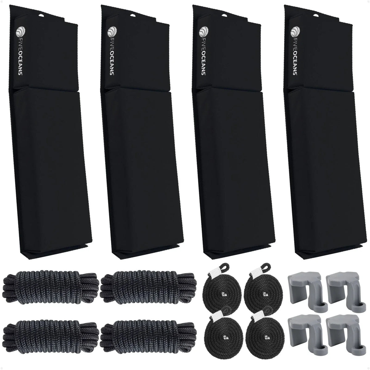 4-Pack Black Flat Boat Fender Kit 24" x 6-7/8" x 2-1/2"