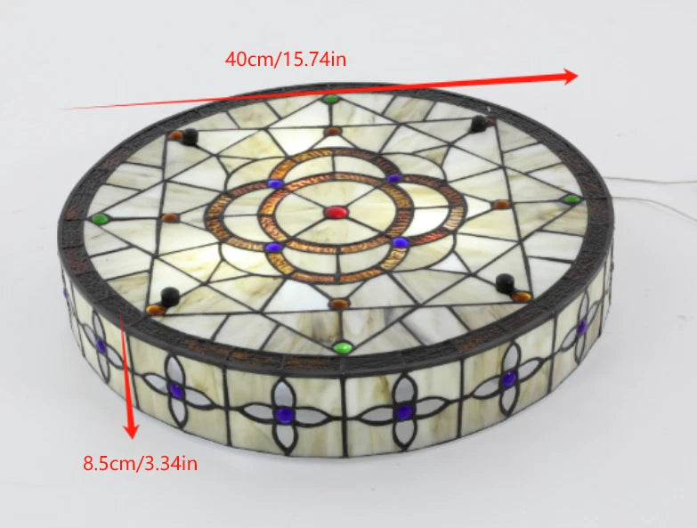 16'' Stained Glass Ceiling Fixture for Vintage Copper-Tin Round Flush Mount