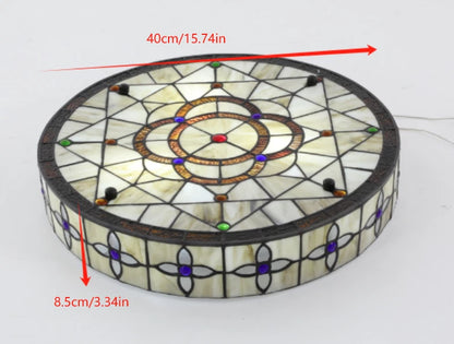 16'' Stained Glass Ceiling Fixture for Vintage Copper-Tin Round Flush Mount
