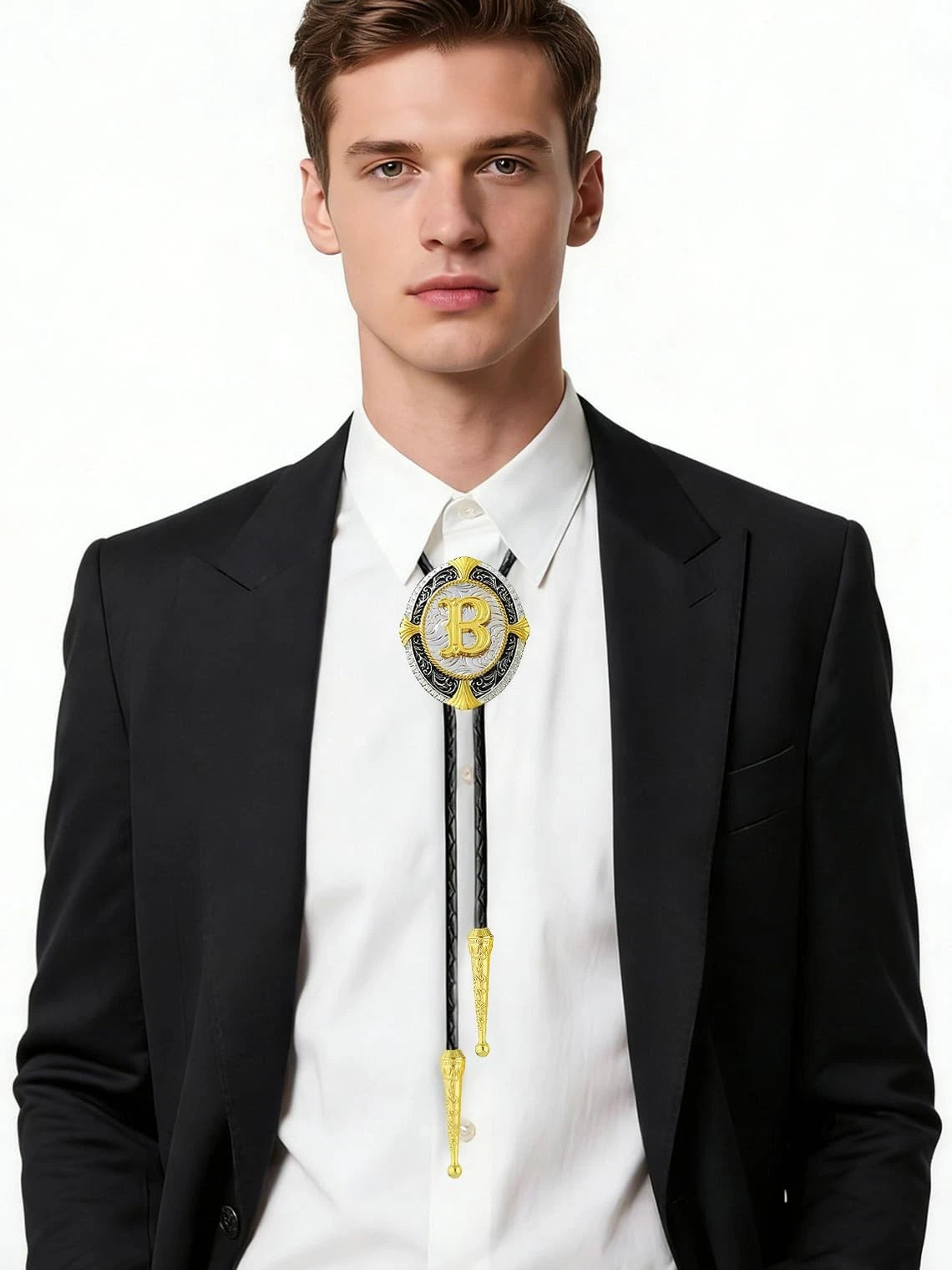 Bolo Tie for Men - Golden Initial Letter ABCDMJR to Z