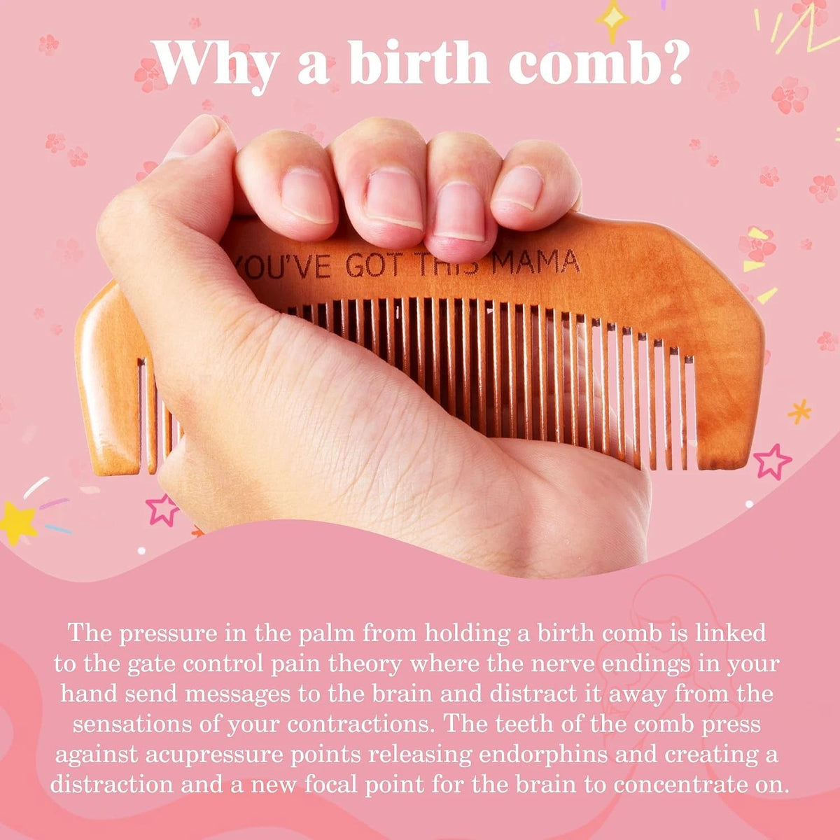 Set of 2 Birth Comb & Acupressure Massage Balls for Labor and Delivery