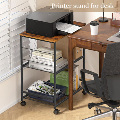 3-Tier Printer Stand with Wheels for Office Use