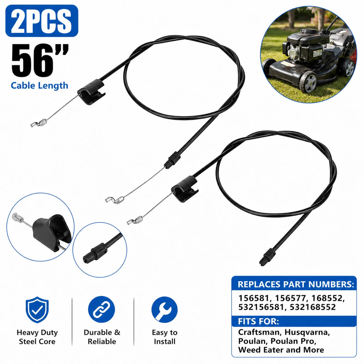 2X Brake Control Cable for Craftsman Husqvarna Roper (56")