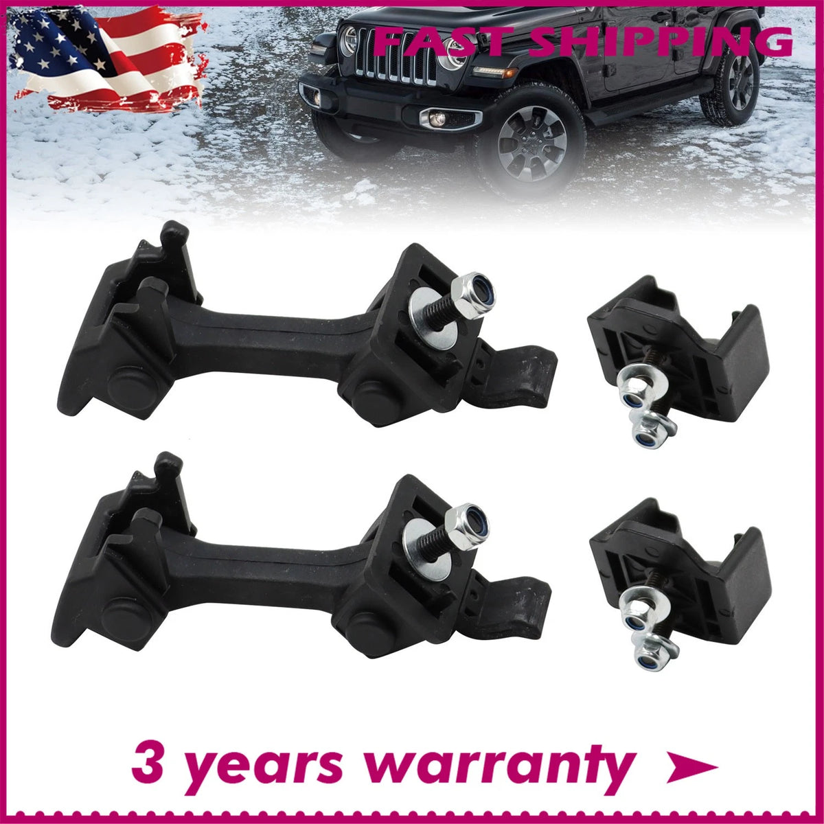 2X Front Locking Latch Catch Hood Kit for Jeep JK Wrangler (2007–2018) 55395653AF, 55395653AG