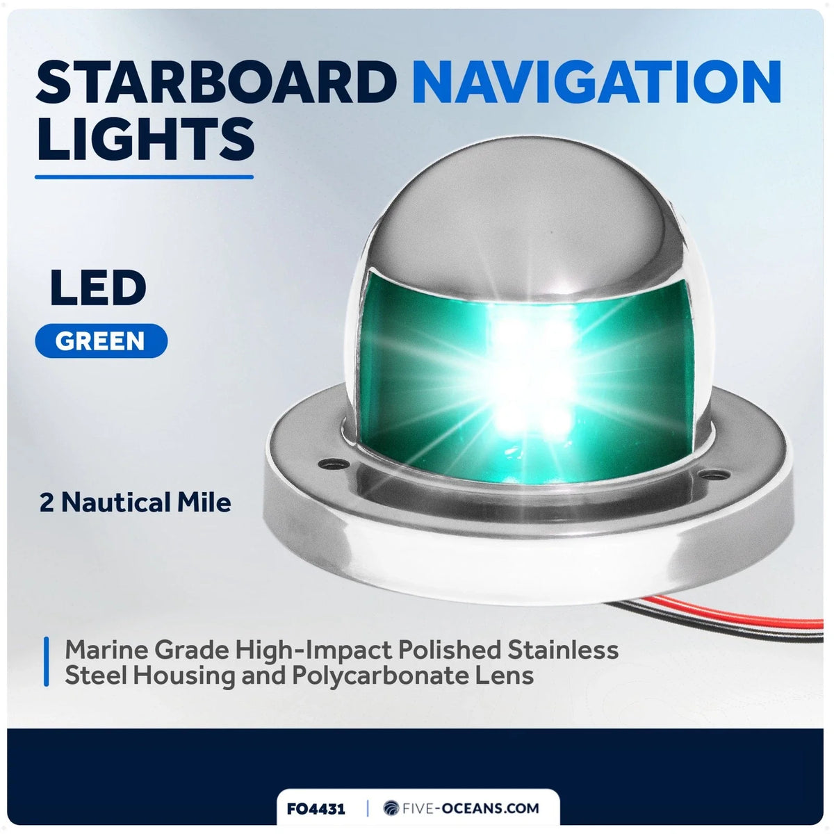 LED Boat Bow Navigation Light for Marine (Deck Mount, Starboard Green)